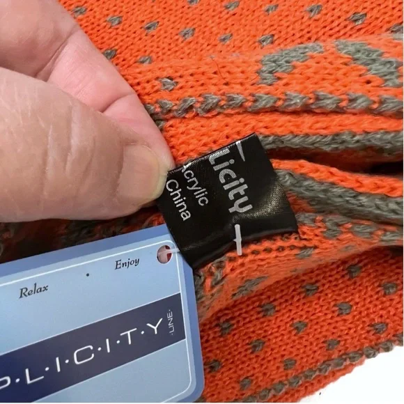 Simplicity Knit Winter Scarf Wide Long Wrap Gray and Orange Reversible U… - Picture 8 of 15